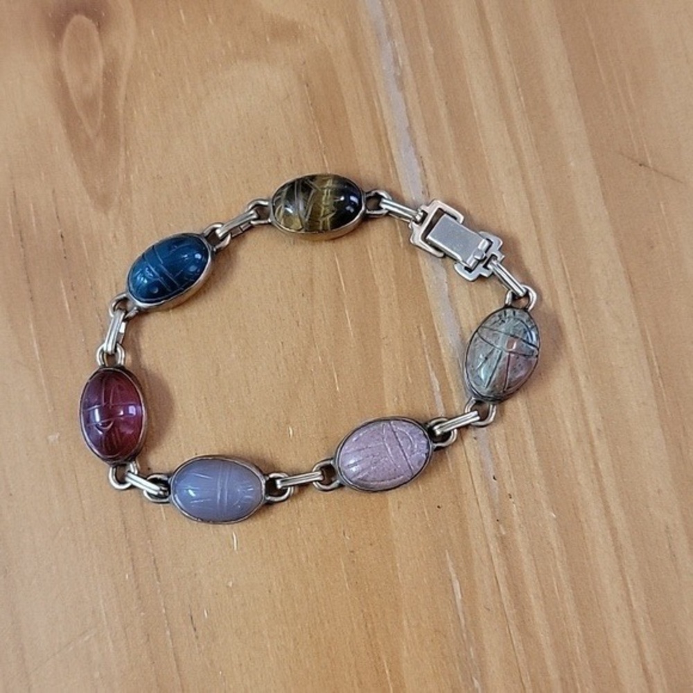 Vintage 1900 Gold Scarab Gemstone Bracelet